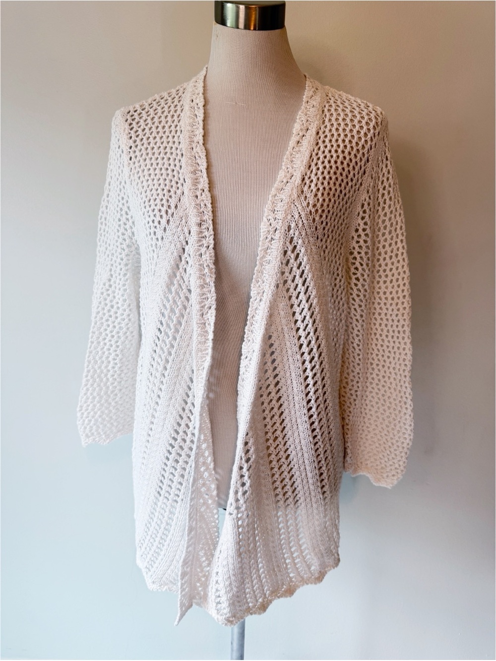 CJ Banks White Crochet Open Stitch Cardigan Lacy Breezy Flowy Swim Cover Up, 1X